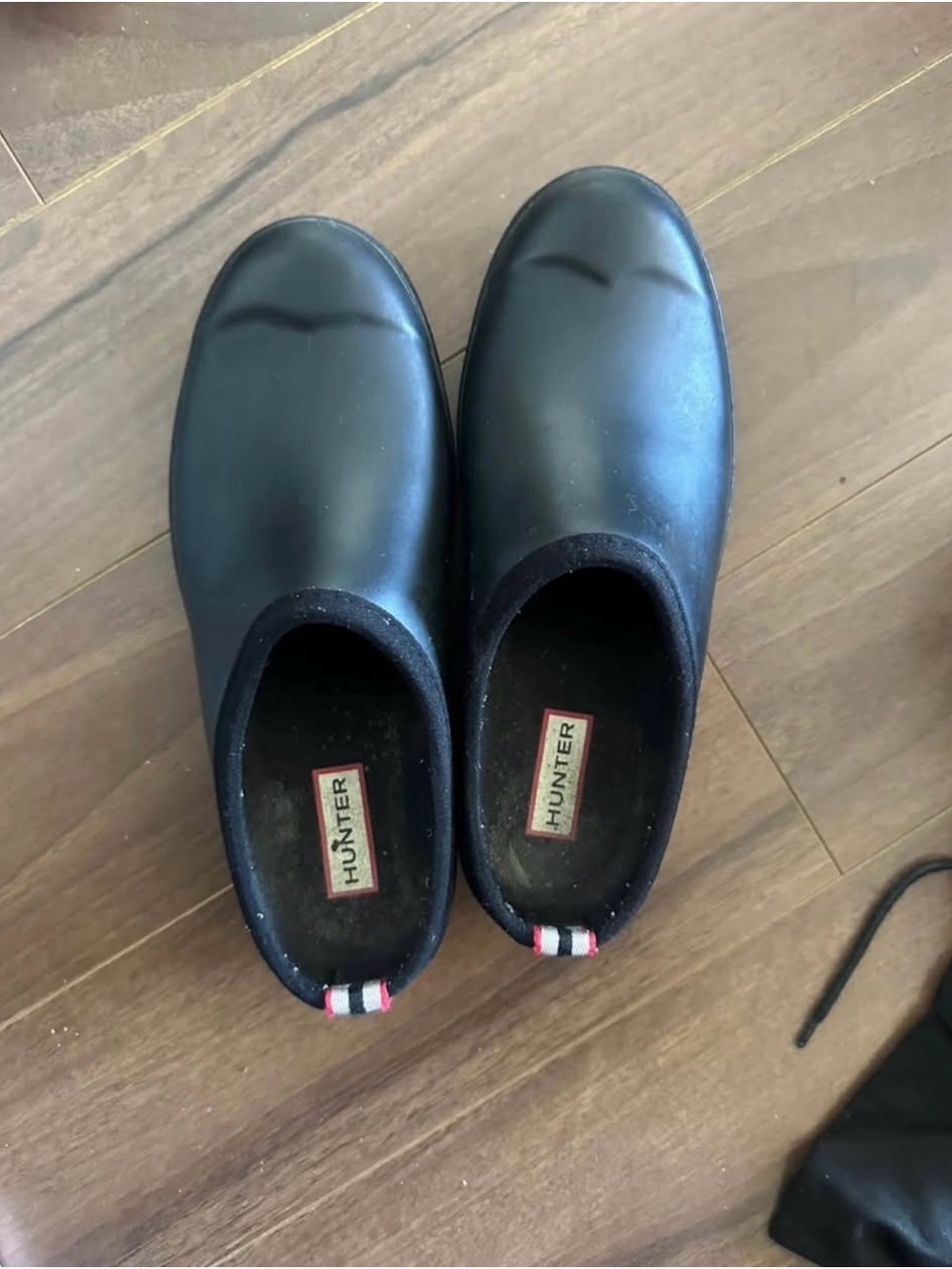 Hunter Men's Black Slip-On Waterproof Clog with Striped Heel Tab